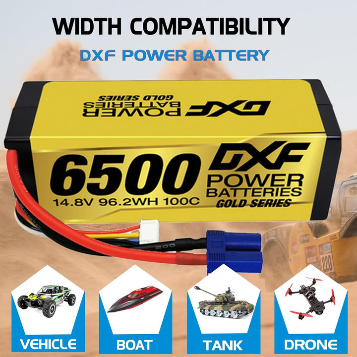 DXF 2 Stück 4S 14,8 V 6500 mAh 100C RC Lipo Akku Hard Case EC5 Anschluss für RC 1/8 Buggy Truggy Car
