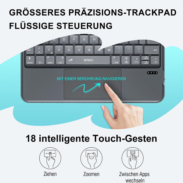 WIWU iPad Pro 11 Hülle mit Tastatur (M5/M4 2025/2024) 360°-Ständer Magnetisch Abnehmbare Tastaturhül