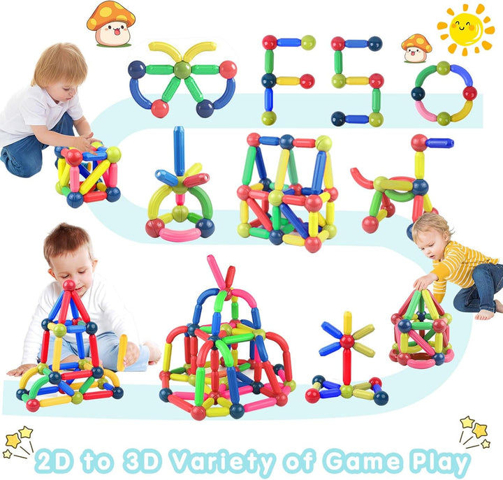Magnetic Sticks,Magnetische Bausteine Spielzeug,Magnet Bausteine für Kinder,66 Stück Magnete Kinde,M