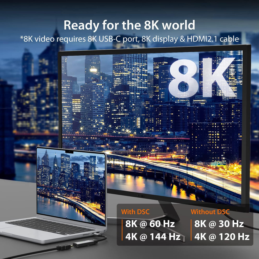 j5create USB Typ C zu HDMI Adapter (8K@60Hz, 4K@120Hz) mit RGB LED Licht für MacBook Pro, MacBook Ai