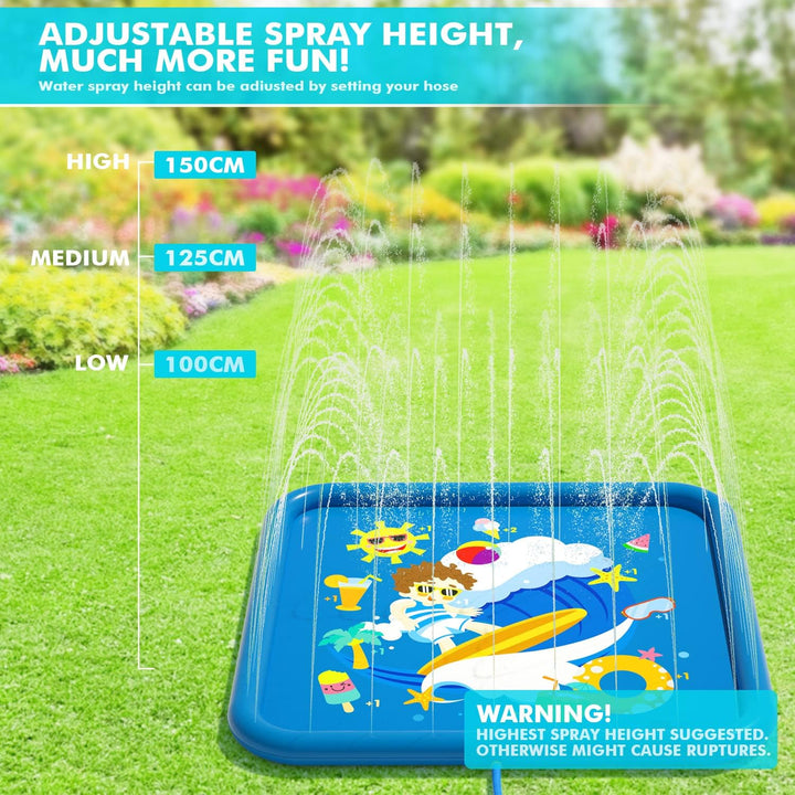Peradix Splash Pad,170CM Sprinkler Wasser-Spielmatte Anti-Rutsch Splash Play Matte Sommer Outdoor Ga