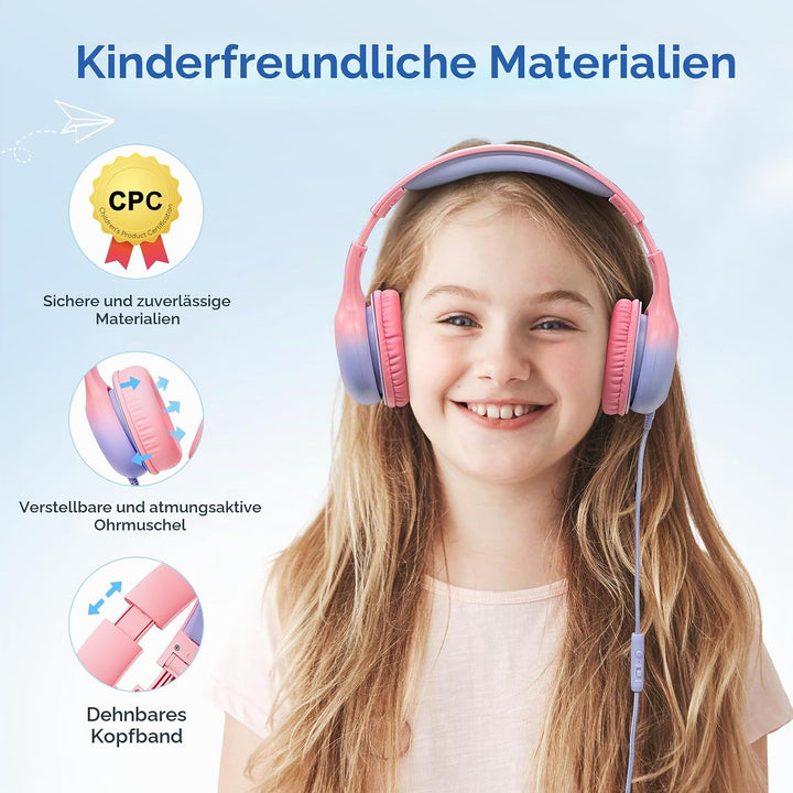 EarFun Kinder Kopfhörer, Kopfhörer Kinder USB C, 85/94dB Lautstärkenbegrenzer, HiFi Klang, faltbar,