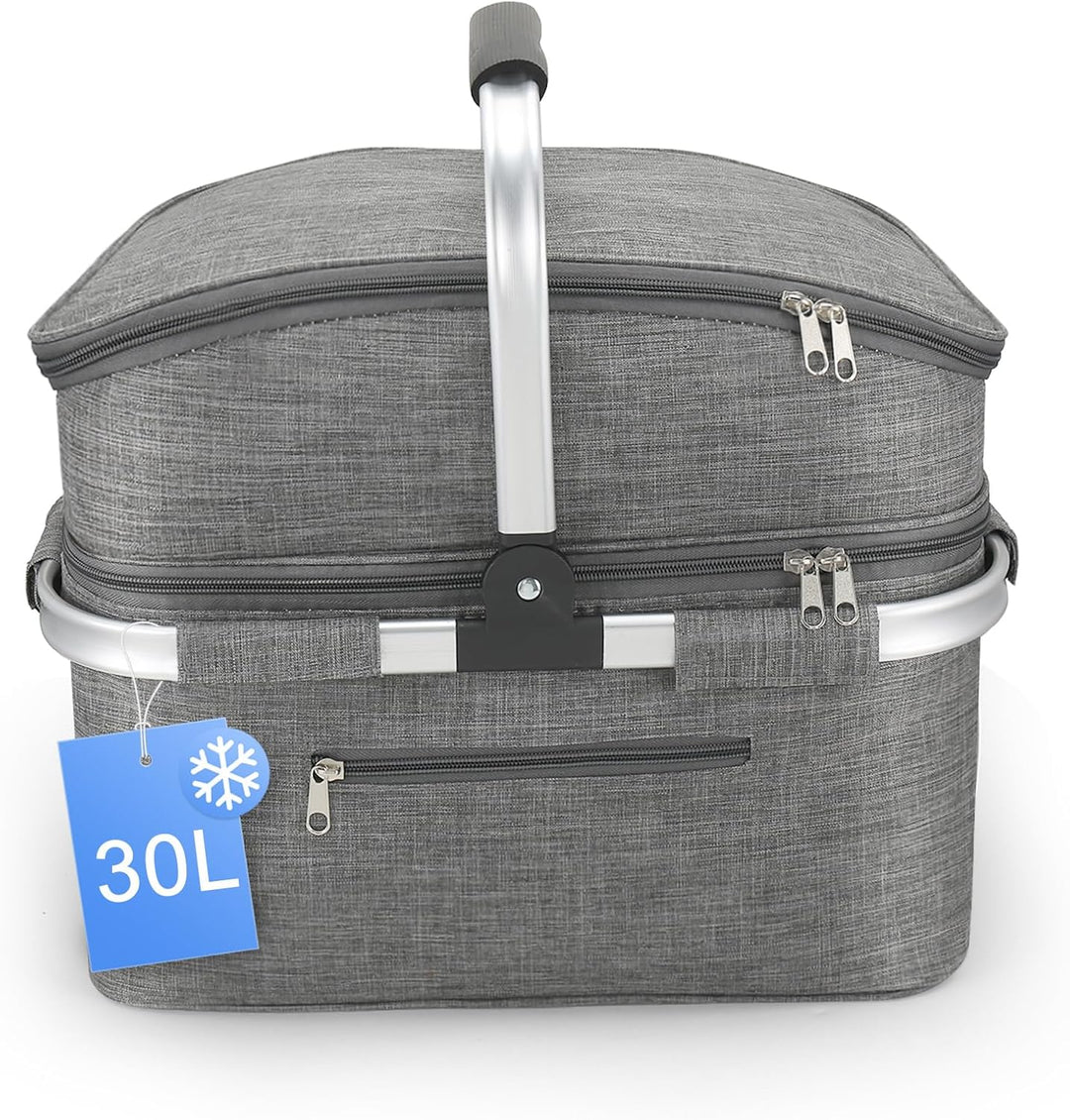 Nagoyuki 30L Einkaufskorb, Kühltasche, Faltbarer Kühlkorb, Doppellagige Einkaufstasche, Praktischer