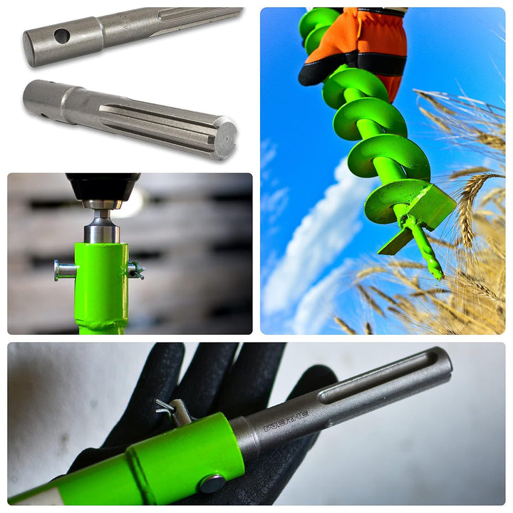 WERHE Erdbohrer 40 mm mit SDS Max Adapter – Robuste Doppelwendel für Pfahlbohrung und Gartenarbeit –