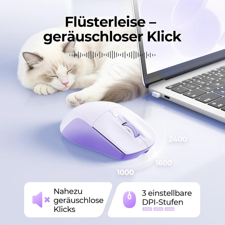 seenda MOU110 Bluetooth Maus mit RGB-Beleuchtung, Leise, 2 Geräte, Lila | Bluetooth &amp; 2.4G Dual Mode