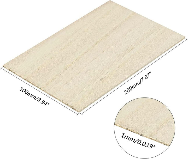12 Stück Holzmusterbretter, 200 * 100 * 1 mm quadratisches leichtes, dünnes Paulownia-Holzstückbrett