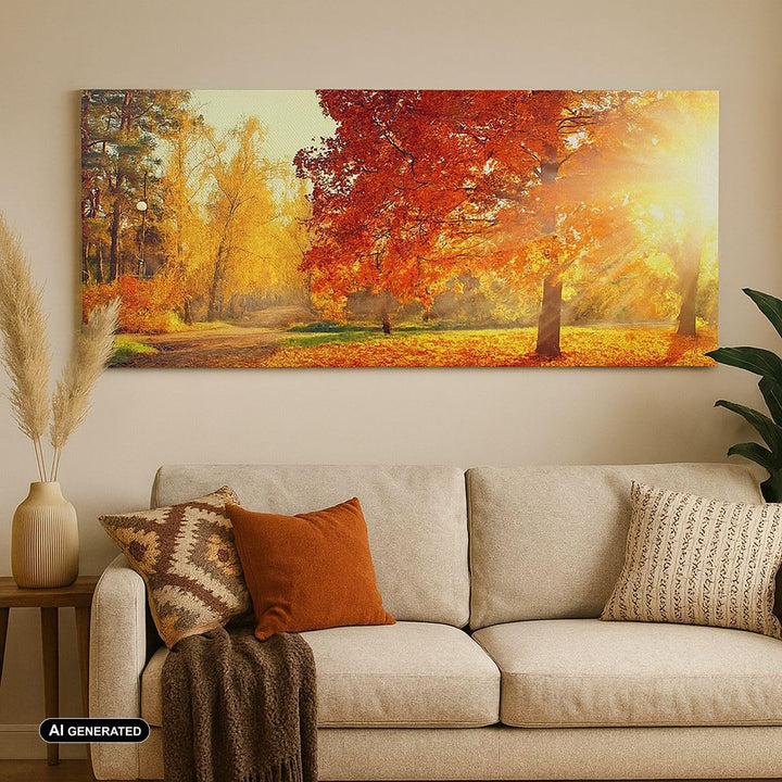 Panorama Bilder auf Leinwand 100x40cm Leinwandbild Park Herbst Baum Gross Wanddeko Bild Schlafzimmer