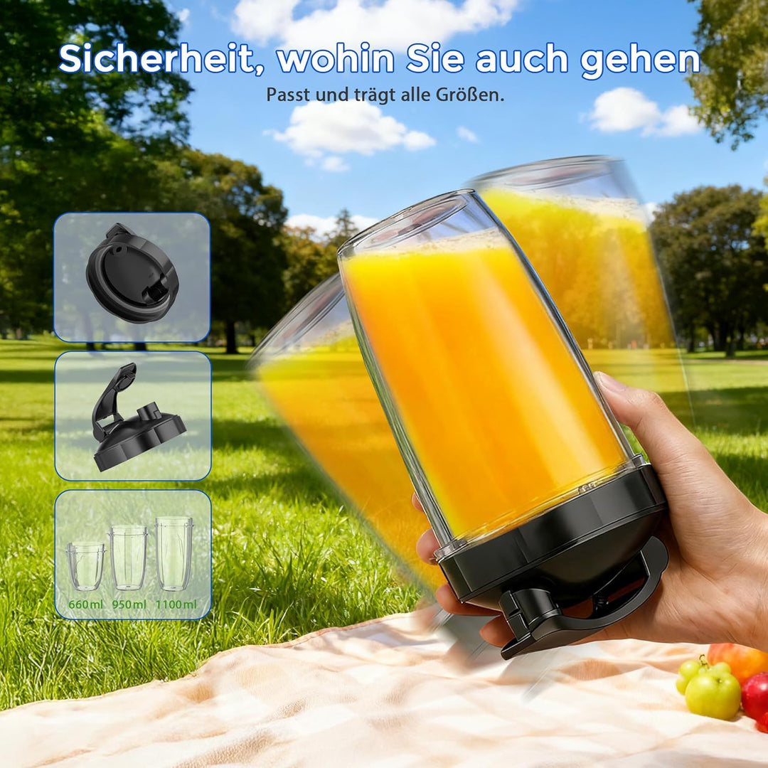 Teendow Mixer, 1200W Mini Smoothie Maker, Standmixer mit 3 Tragbare Mixbechern, 6 Klingen Edelstahlm