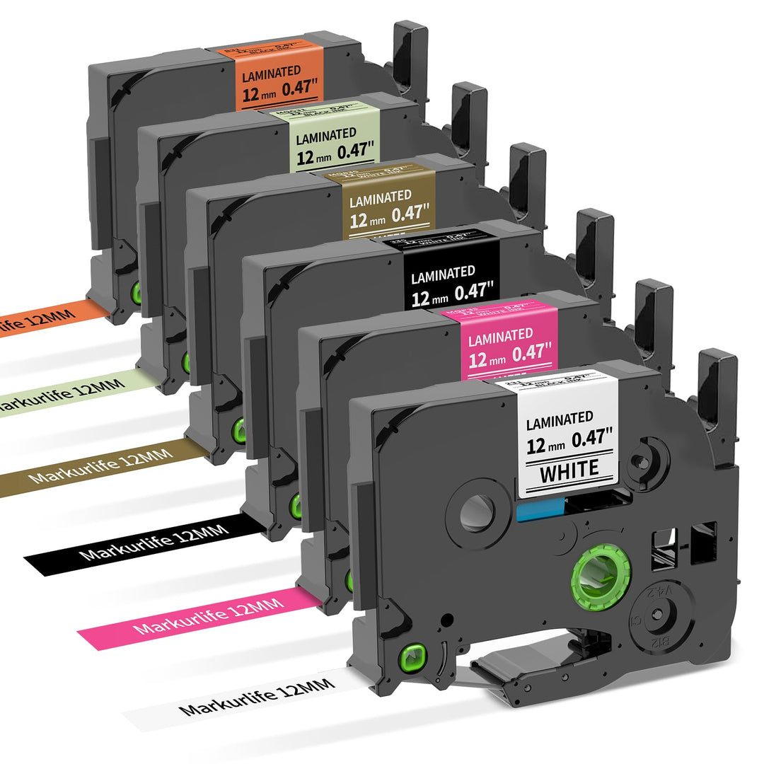 6x Markurlife TZe Schriftband 12mm Kompatibel mit Brother P-Touch Bänder TZe-231 12mm 0,47 laminiert