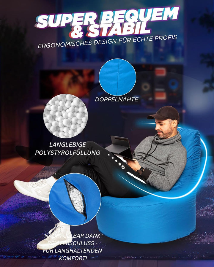 PATCH HOME Gamer Sessel mit Reissverschluss Lounge Kissen Sitzsack Sitzkissen Bean Bag In & Outdoor