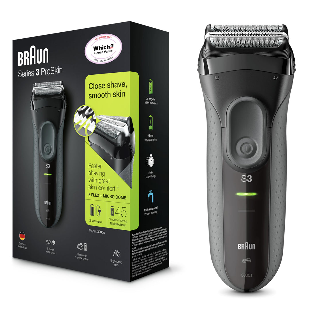 Braun Series 3 ProSkin 3000s wiederaufladbarer Elektrorasierer Wet &amp; Dry für Männer Trockenrasierer