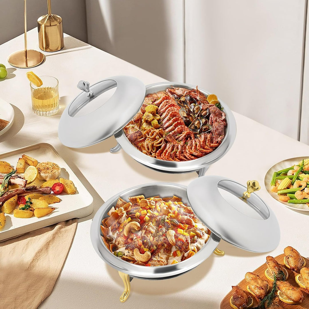 Speisewärmer mit Deckel, Edelstahl, Warmhalteplatte, Buffet, Chafing Dish, Warmhalteplatte (Silber),