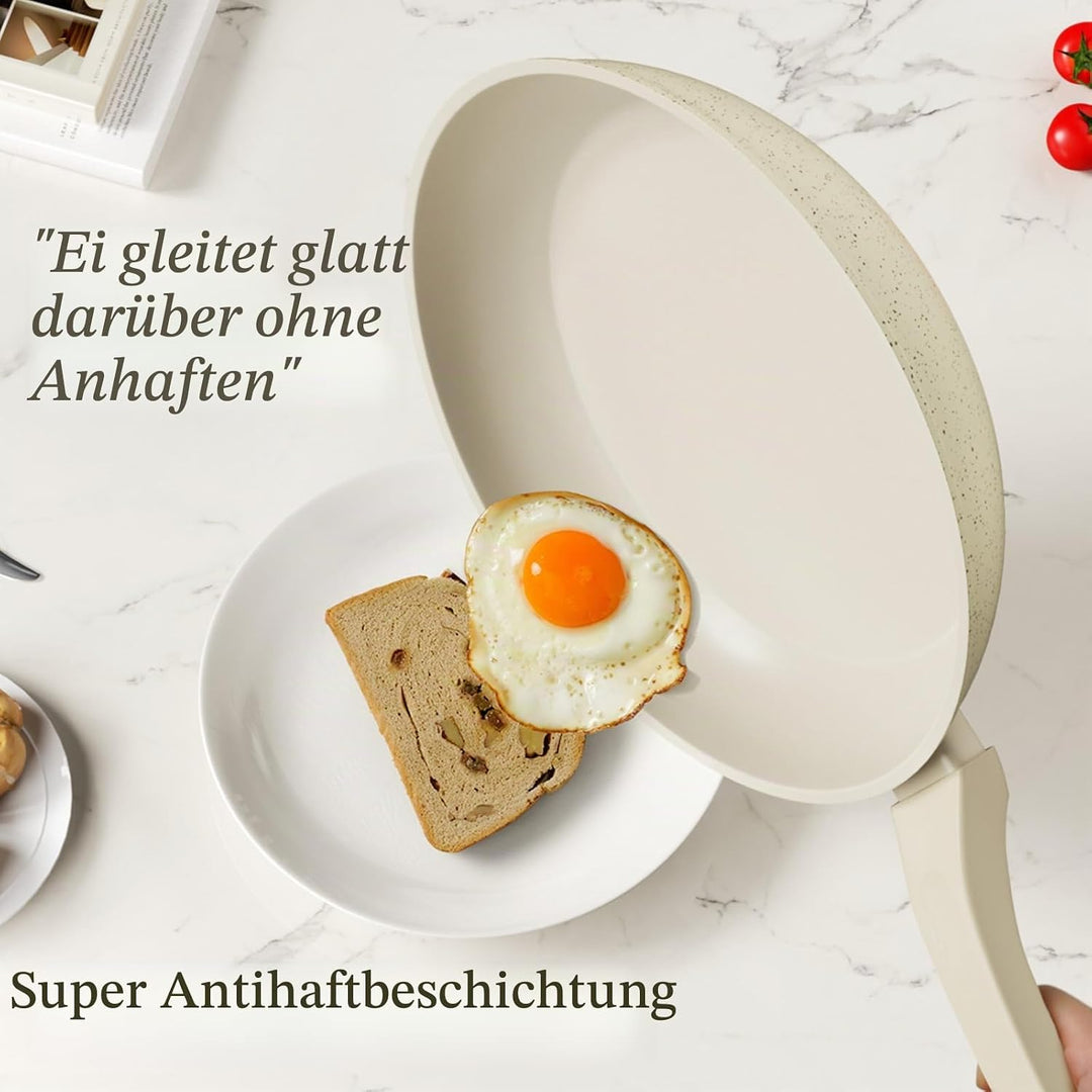 Innerwell 3-teiligs Antihaft Pfannenset mit Deckel 20+24+28 cm, Induktion Pfanne Keramik Antihaftbes