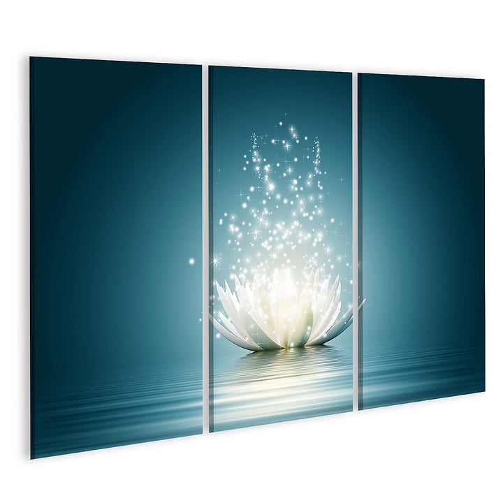 islandburner Bild auf Leinwand Lotusblume Glitzer Vor Blauem Hintergrund Bilder Wandbilder Poster Le
