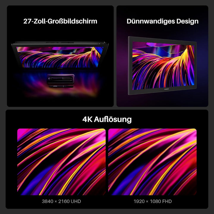 HUION KAMVAS Pro 27 4K Auflösung UHD Grafiktablett mit Display, Zeichentablett mit Dual-Pen Powered