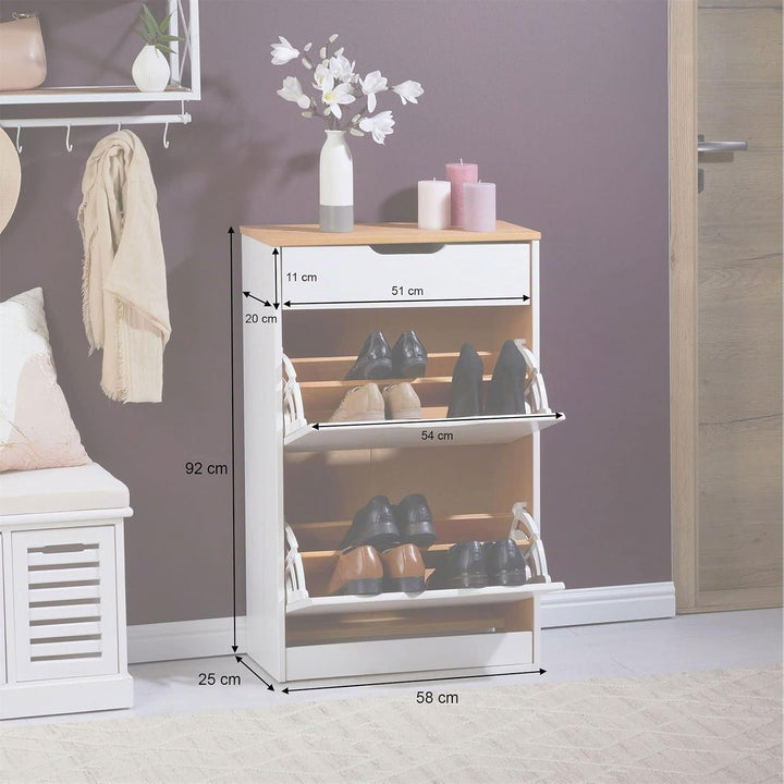 IDIMEX Schuhkipper Basil, schöner Schuhschrank aus Kiefer weiss/braun, praktische Schuhkommode mit 1