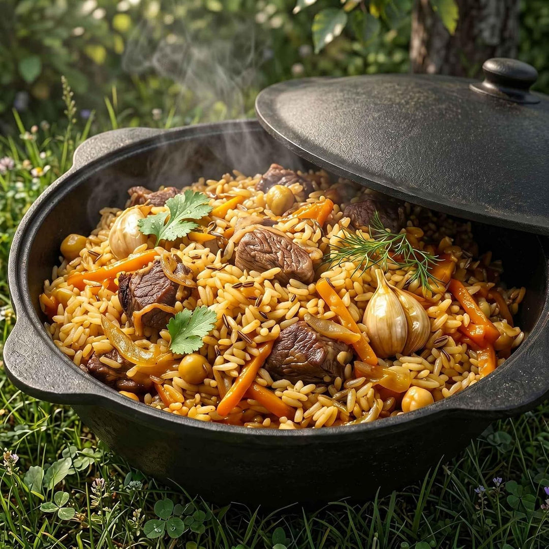 Original Usbekischer Kasan 8 L aus Gusseisen mit Aluminium-Deckel – Namangan Schwenktopf Dutch Oven
