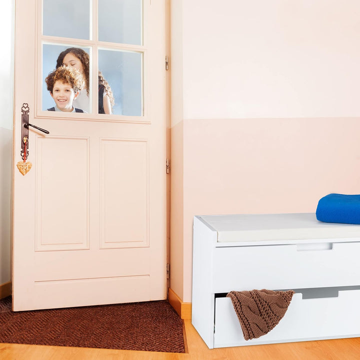 Relaxdays Sitzkommode, Garderobenbank mit 2 Schubladen, Landhausstil, Auflage zum Sitzen, HBT: 45 x