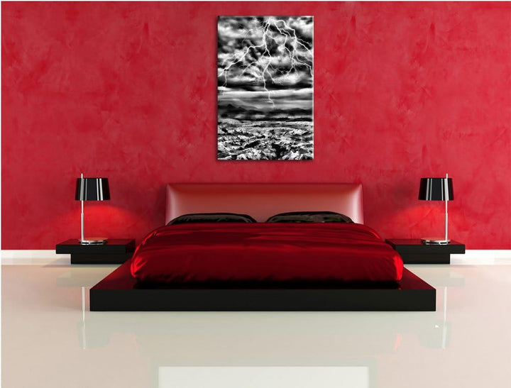 Pixxprint Blitze und Gewitter / 100x70cm Leinwandbild bespannt auf Holzrahmen/Wandbild Kunstdruck De
