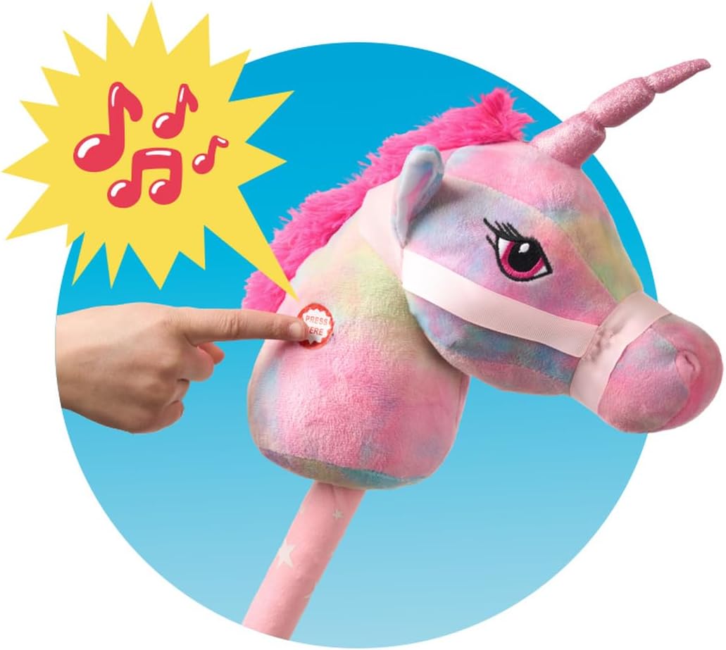 TRENDHAUS 968869 - Rainbow Power Steckenpferd Einhorn, ca. 11,5 x 24 x 77 cm, Hobby Horse mit Sound,