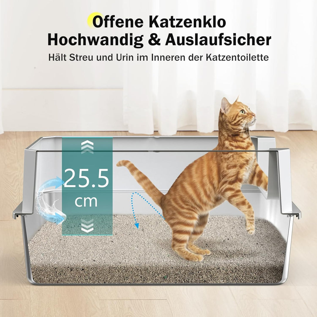 MIXJOY Katzenklo Edelstahl XL, Katzentoilette Edelstahl 28L Gross Kapazität Auslaufsicher mit Hohem