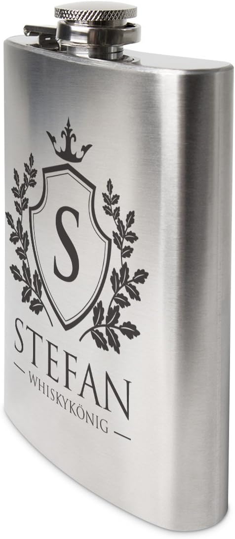 Flachmann Edelstahl 8oz. 237 ml mit individueller Gravur - Whiskykönig, Whiskykönig