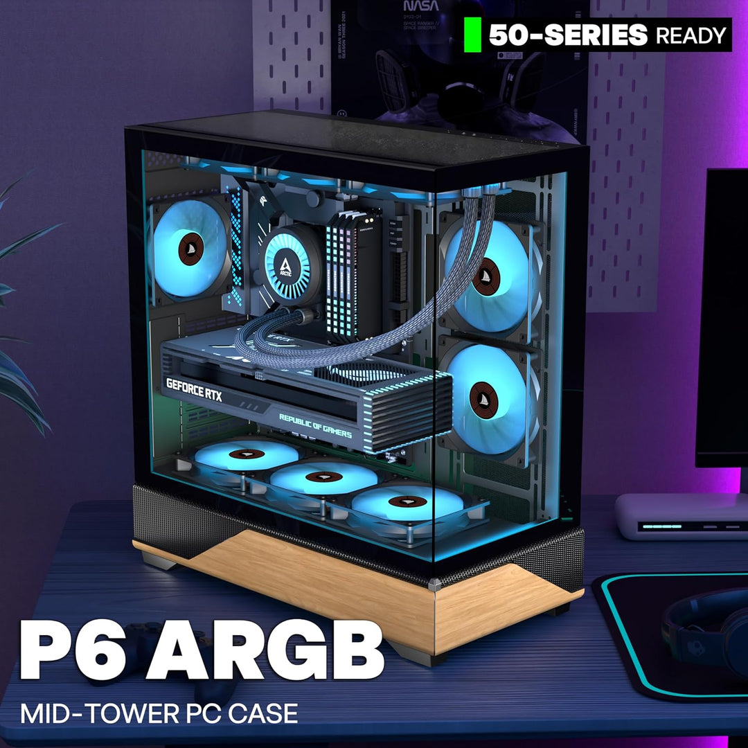 KEDIERS PC Gehäuse Vorinstallierter 5 × 120MM Schwarz Lüfter, ATX Mid Tower PC Gehäuse, Computergehä