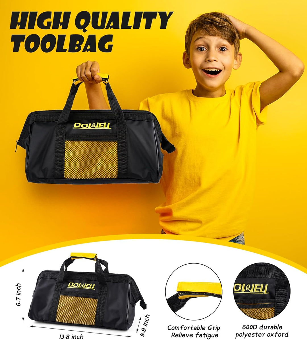DOWELL Kinder-Werkzeug-Set mit Werkzeugtasche inklusive Echtmetall-Handwerkzeuge für Jungen und Mädc