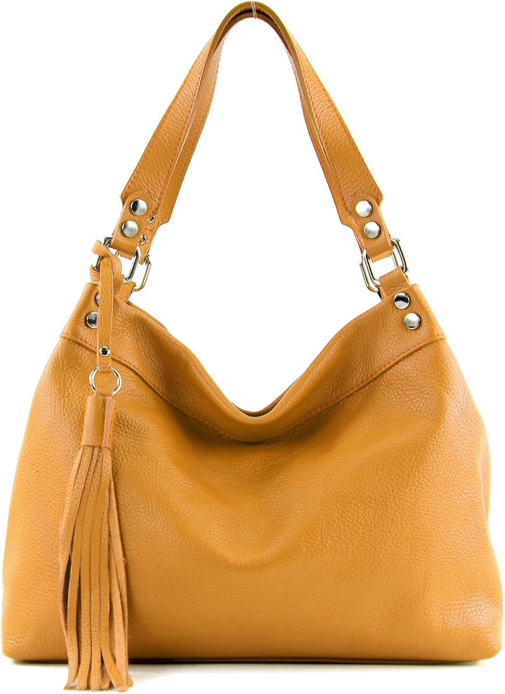 modamoda de T201 Damen Leder Schultertasche Handtasche, handmade in Italy Camel, Camel
