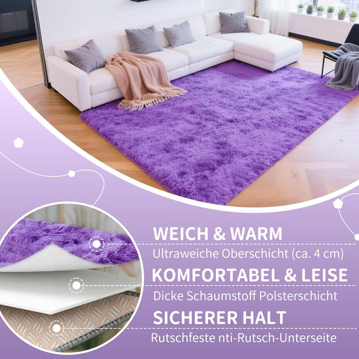 VOFUSHON Teppich Schlafzimmer 120 x 160 cm Violett Waschbare rutschfeste Teppiche Weich Flauschig Ru