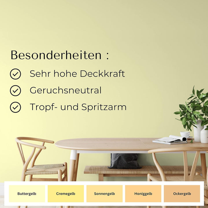 derendo Fühl Dich Wohl Deine Farbe gelb, matte Wandfarbe gelb, hohe Deckkraft, verschiedene Gelbtöne