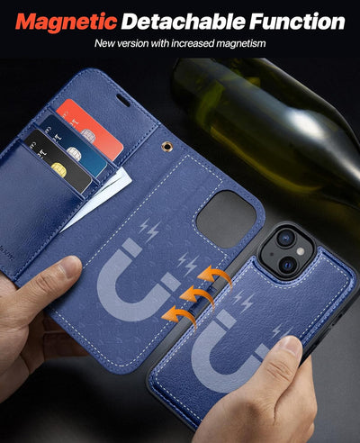 OCASE iPhone 15 Hülle(2in1) Leder Stossfestes Case [Abnehmbare magnetische Hülle] [Kabelloses Laden]