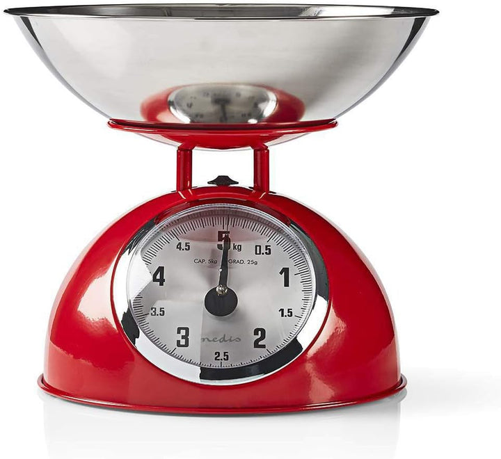 Nedis KASC110RD Küchenwaage - Analog - 5 kg Kapazität - Edelstahl - Glänzendes Design - Analog Küche