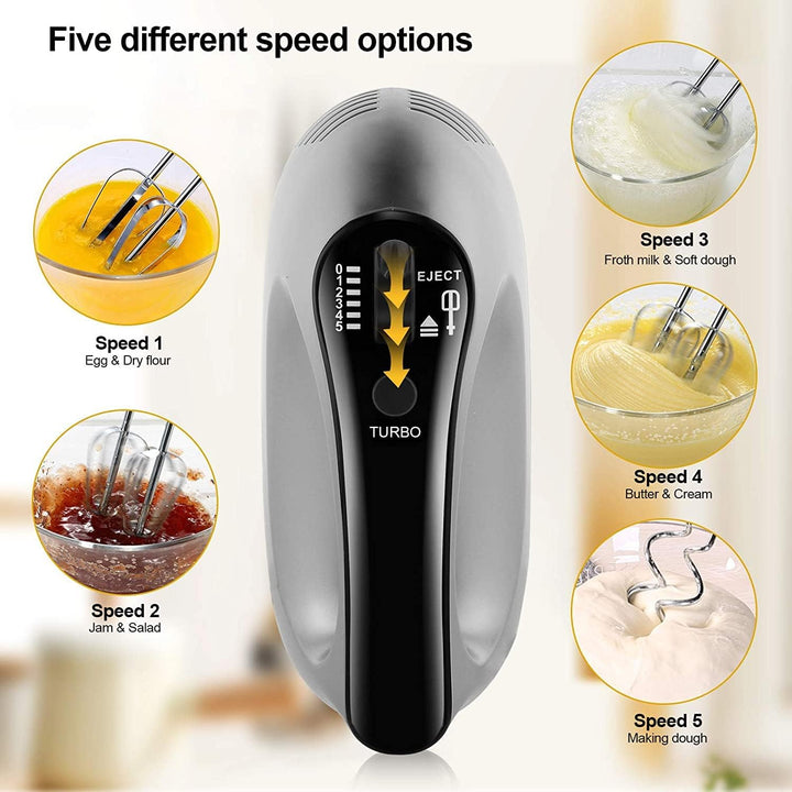 NWOUIIAY Handmixer Elektrisch 500W Handrührer 5 Drehzahl Turbinenfunktion Handrührgerät mit 2 Mixer,