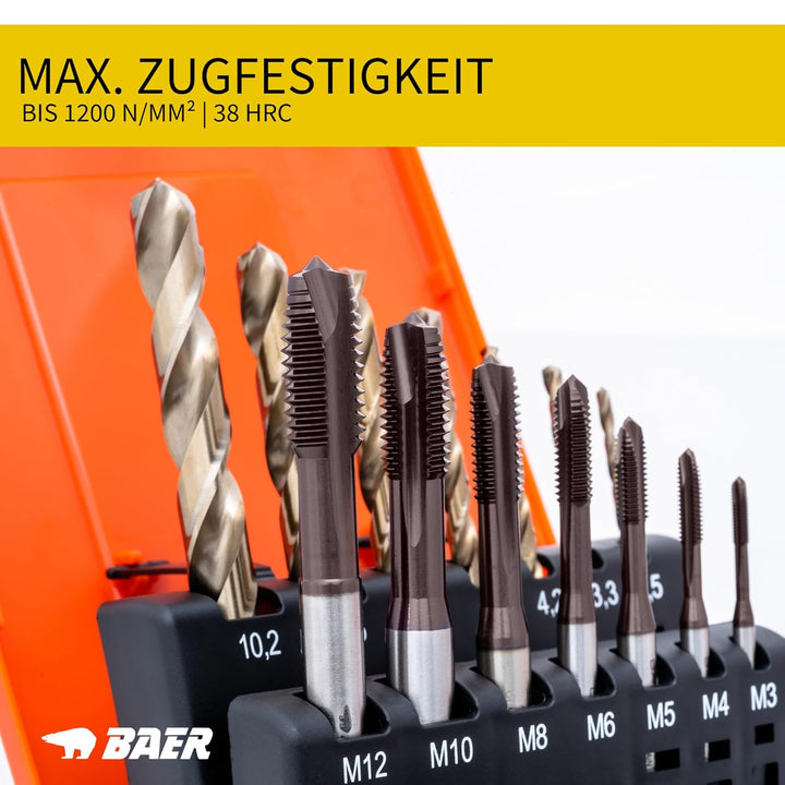 BAER UNiTap Gewindeschneider Set HSSE M3 - M12: Gewindebohrer Durchgangsloch - Kernlochbohrer: M3-12