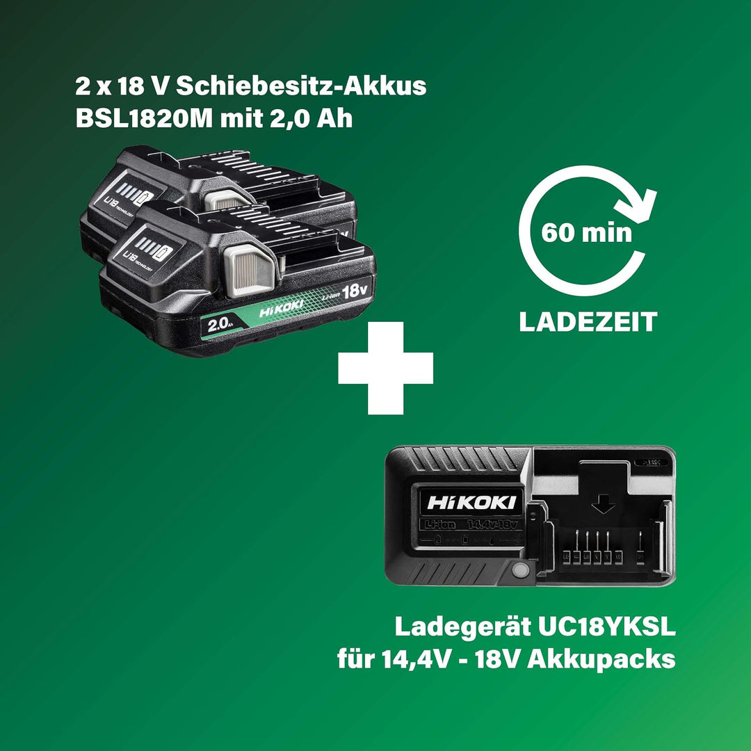 HiKOKI Akku-Bohrschrauber DS18DA (18V, Li-Ion, 50 Nm, 20-stufige Drehmomenteinstellung, LED, im Tran