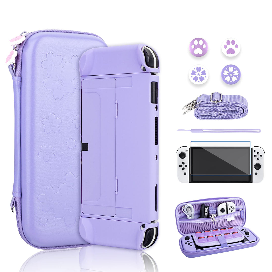 RHOTALL Sakura Embossing Cute Carrying Case Set für Nintendo Switch OLED, Zubehörpaket für Switch OL