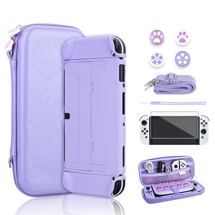 RHOTALL Sakura Embossing Cute Carrying Case Set für Nintendo Switch OLED, Zubehörpaket für Switch OL