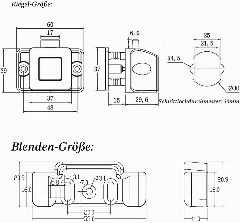 PUROCEAN Metall-Druckknopf-Verriegelung, quadratisch, für Wohnmobile, Schwarz, 6 Packungen, Schwarz