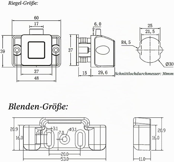 PUROCEAN Metall-Druckknopf-Verriegelung, quadratisch, für Wohnmobile, Schwarz, 6 Packungen, Schwarz