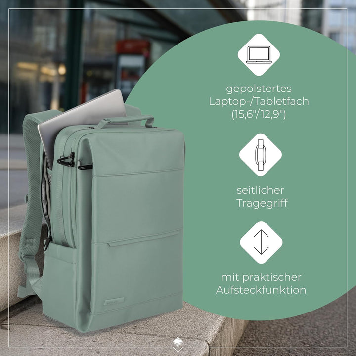 Travelite Handgepäck Rucksack, Laptop Rucksack 15,6 Zoll, WORKFLOW Reiserucksack aus recyceltem Mate