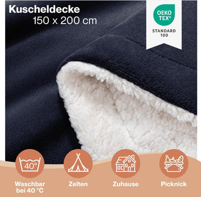 Blumtal Premium Sherpa Kuscheldecke 150 x 200 cm - warme Decke Oeko-TEX® zertifizierte Dicke Sofadec