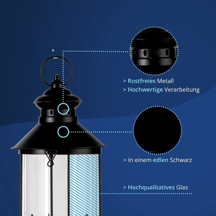 KHG Laterne Leuchtturm 72 cm aus Metall/Glas in schwarz, Kerzenständer, Kerzenhalter, Outdoor und In