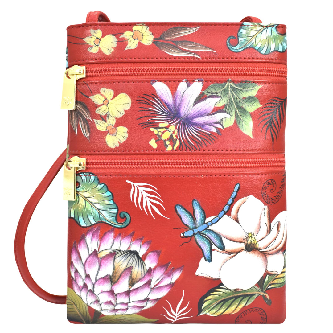 Anuschka Damen Women's Leather Hand Painted Double Zip Travel Crossbody Bag Umhängetasche, Handtasch