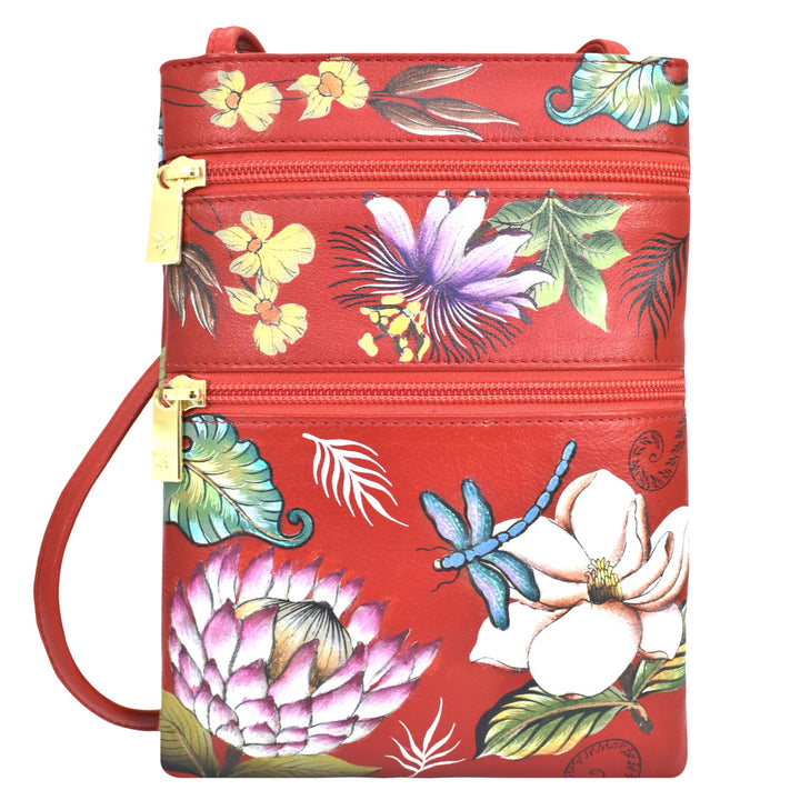 Anuschka Damen Women's Leather Hand Painted Double Zip Travel Crossbody Bag Umhängetasche, Handtasch