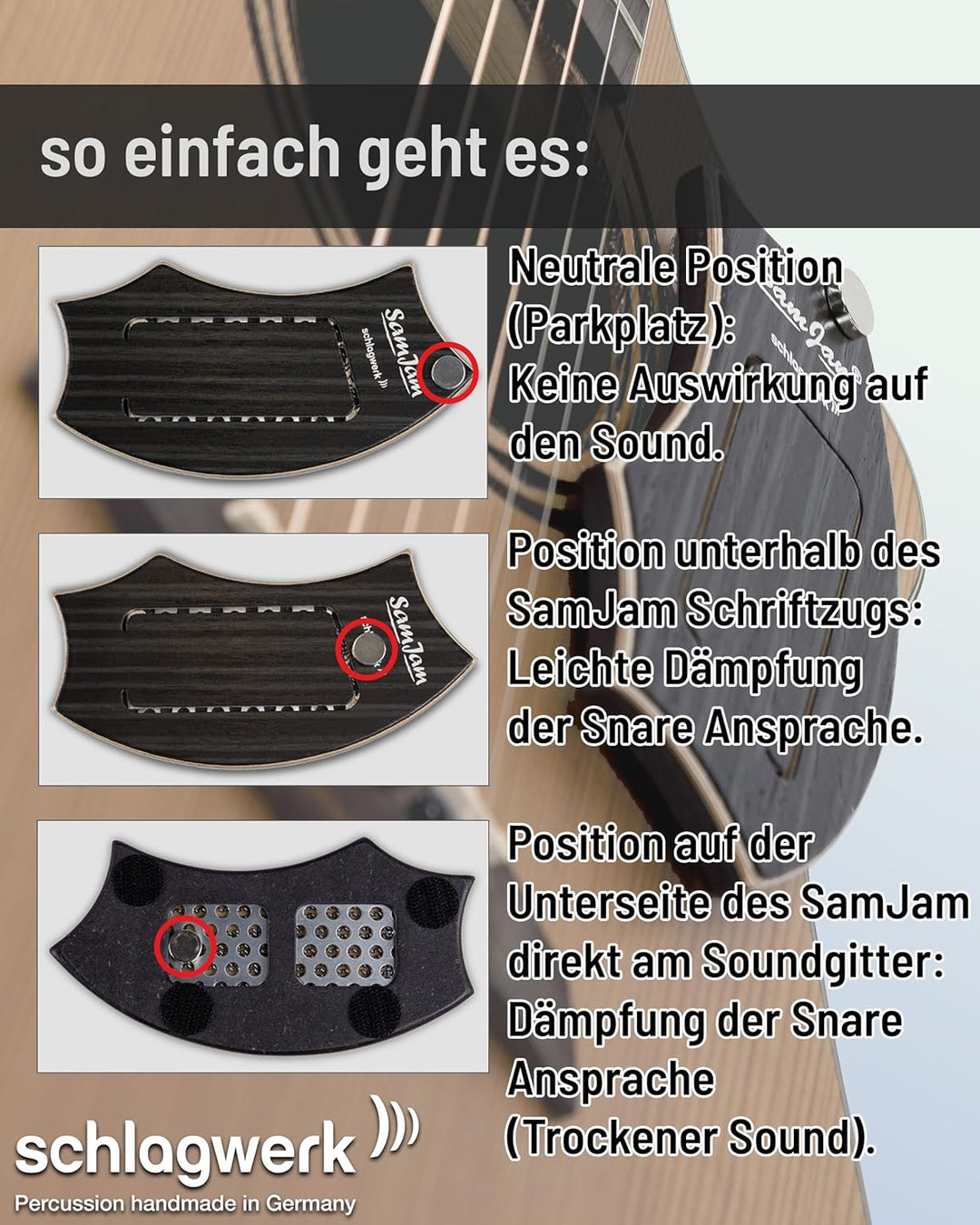 Schlagwerk, SamJam Snare für Gitarre Steinkohlenstreifen, Steinkohlenstreifen