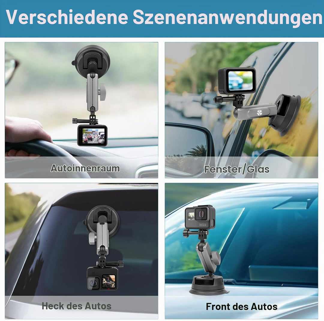 Action Kamera Saugnapfhalterung Auto Saugnapf Halter mit 360° Doppelkopf und 1/4 Gewinde Telefonhalt