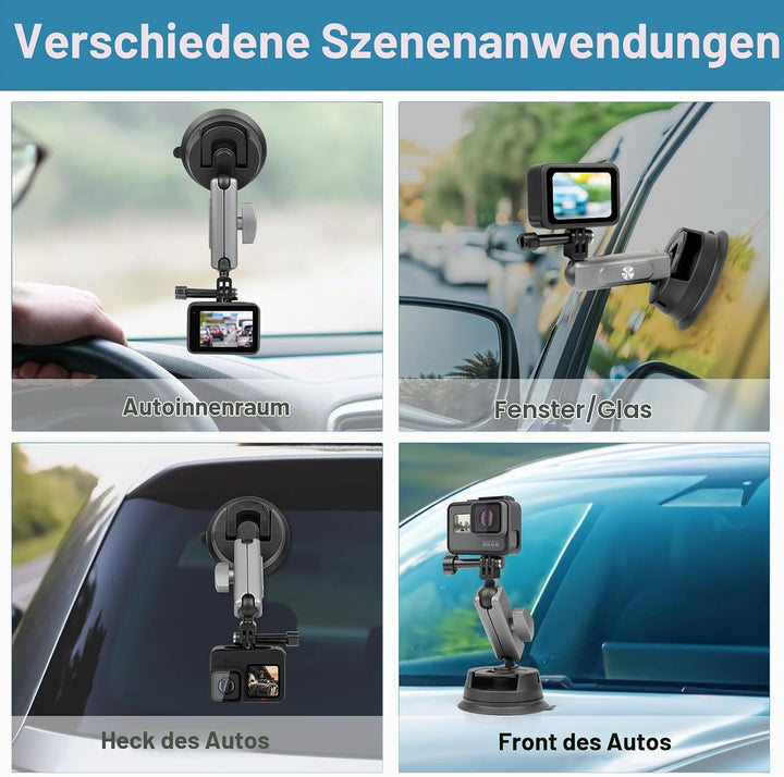 Action Kamera Saugnapfhalterung Auto Saugnapf Halter mit 360° Doppelkopf und 1/4 Gewinde Telefonhalt