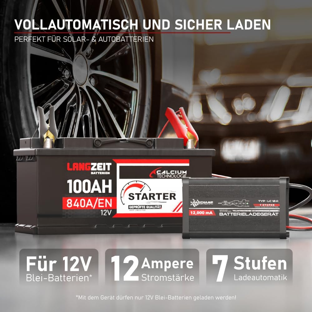 Loadchamp Automatik Batterie Akku Ladegerät 12A 12V Batterieladegerät Batterielader, 12A 12V