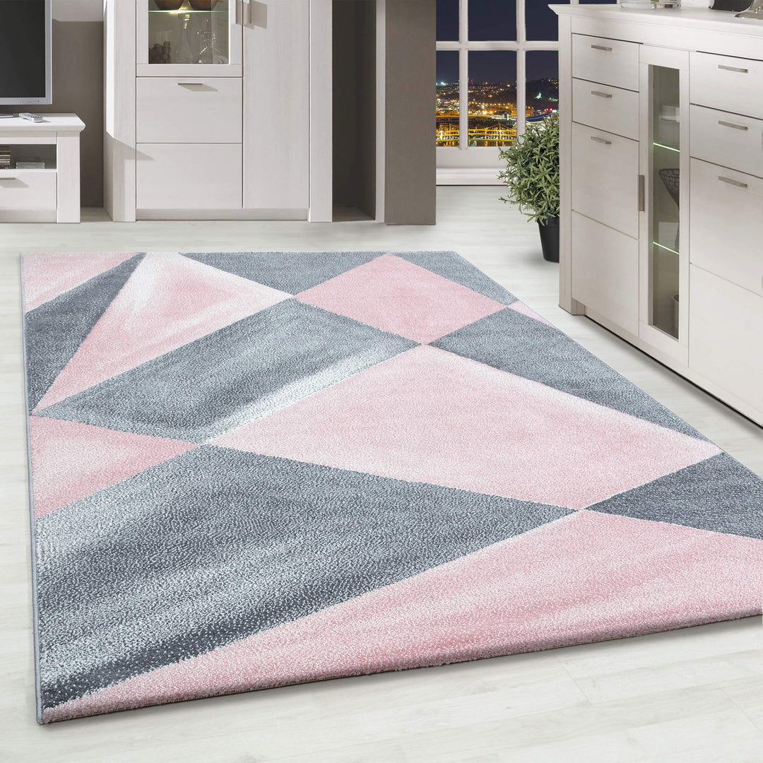 HomebyHome Teppich Wohnzimmer 80x250 cm Läufer Flur Rosa Geometrisch Abstrakt Design - Schlafzimmer